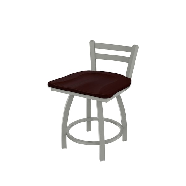 18" Low Back Swivel Vanity Stool, Nickel Finish, Dark Cherry Oak Seat